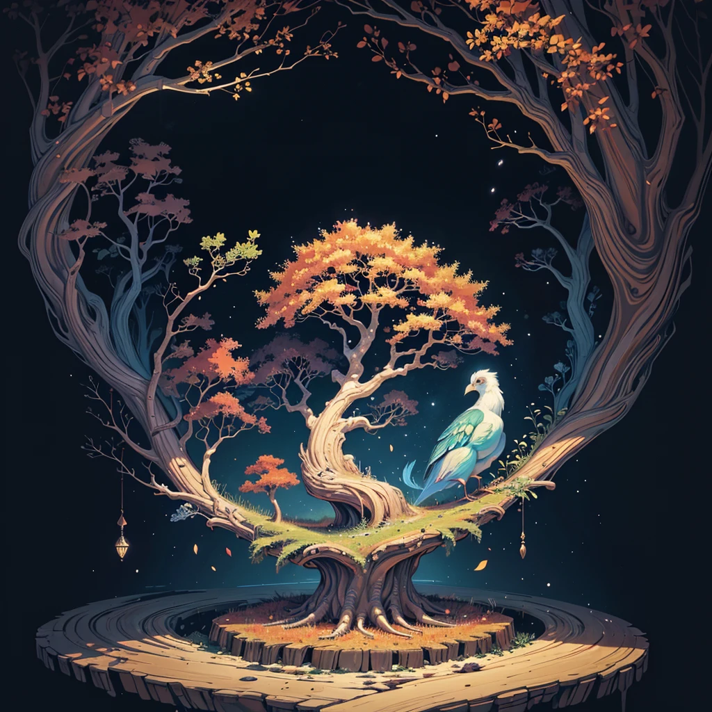 circular tree,four seasons,spring,summer,autumn,winter,leaves,roots,branches,trunk,ornate border,decorative,digital illustration,artwork,movement,time,swirling background,dark background,vibrant colors,natural,life cycle,growth,change,nature,life,peace,harmony,spirituality,symbolism,digital art,illustration,painting,graphic design,art,design,digital media,online art,visual art,fine art,fantasy
