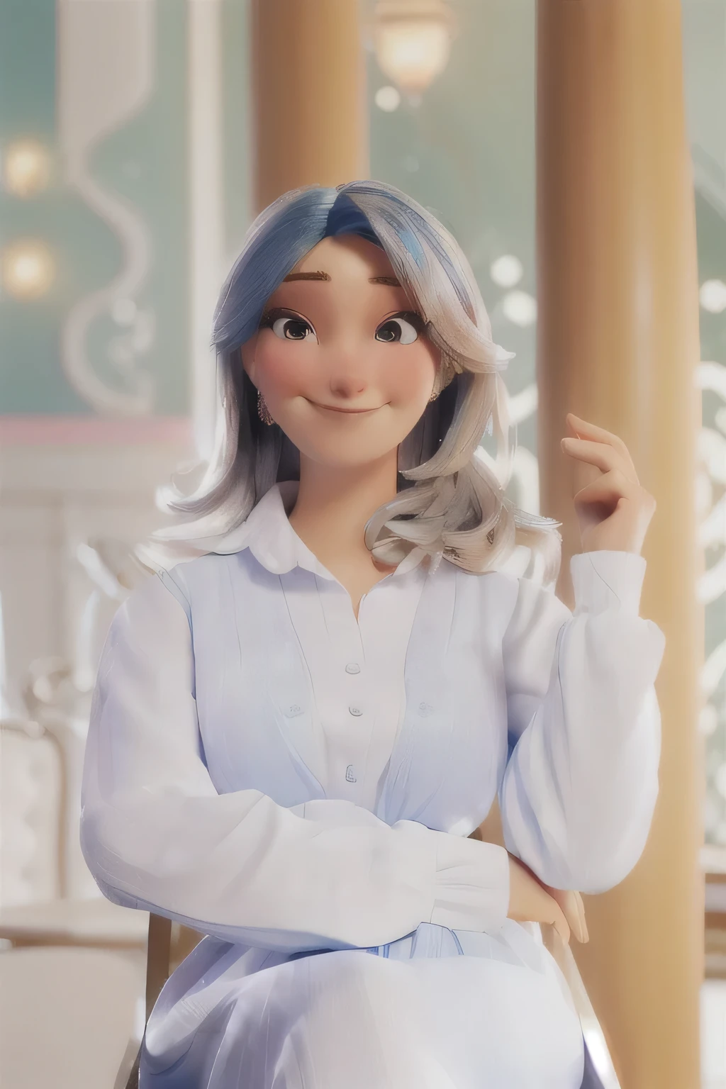smiling woman in blue dress, sitting at the table with hand on chin, powder Nándor Katona, malika favre, Caroline Gariba, profile image, fernanda suarez, by Amélia Peláez, by Samuel Silva, by Maria Helena Vieira da Silva, Angie Glock, Alana Fletcher, by Almeida Júnior