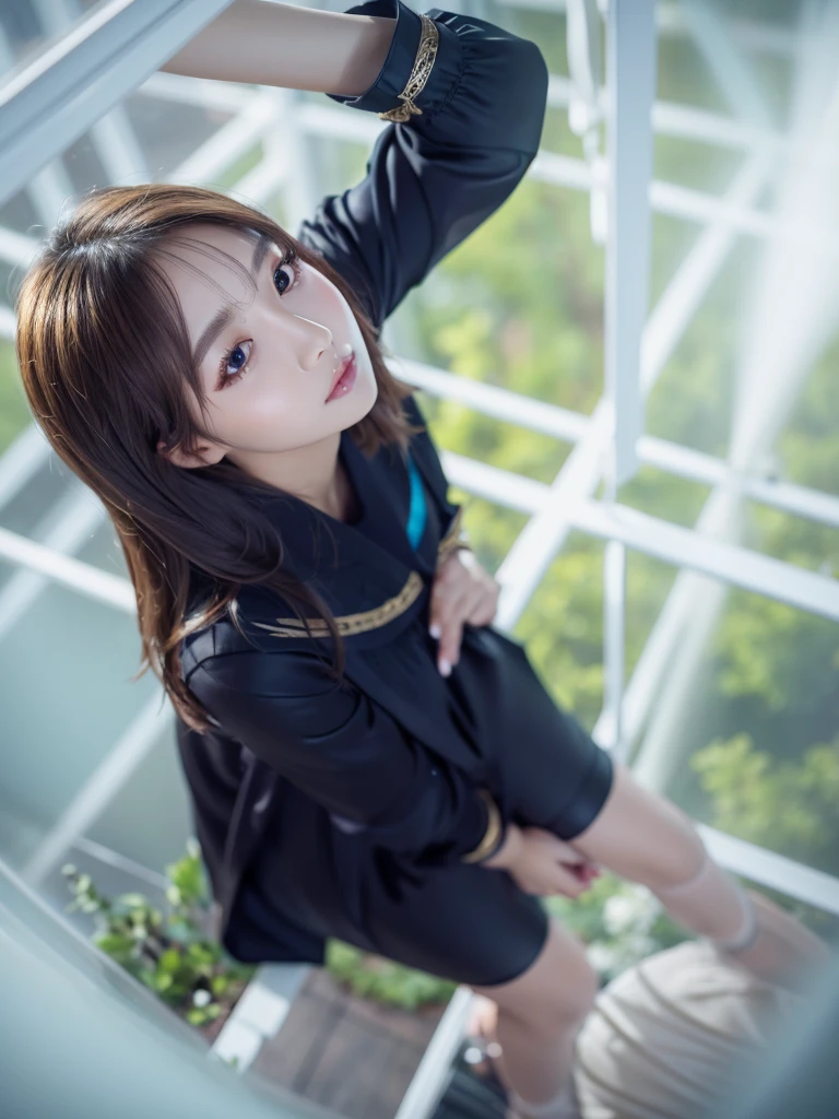 a beautiful young korean idol woman, 1girl, extremely detailed eyes, long eyelashes, beautiful detailed lips, flawless skin, elegant expression, intricate jewelry, detailed clothing, short bob blonde hair, cleavage, small breasts, (best quality,4K,8K,highres,masterpiece:1.2),ultra-detailed,(realistic,photorealistic,photo-realistic:1.37),studio lighting,HDR,vivid colors,professional photography