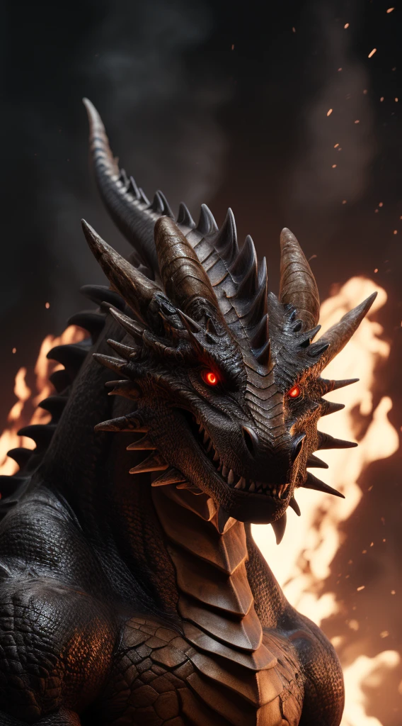 (best quality,16k,32k,highres,masterpiece:1.2),ultra-detailed,(realistic,photorealistic,photo-realistic:1.37),(The ultimate Orochi dragon) glowing red eyes realistic fire background of totally destroyed mountain alone looking at the camera serious expression.