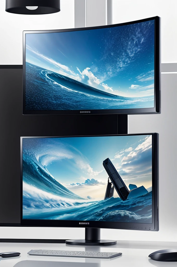 Create an image of a Samsung monitor from the year 2050 that you consider the best in technology and that is desired by everyone