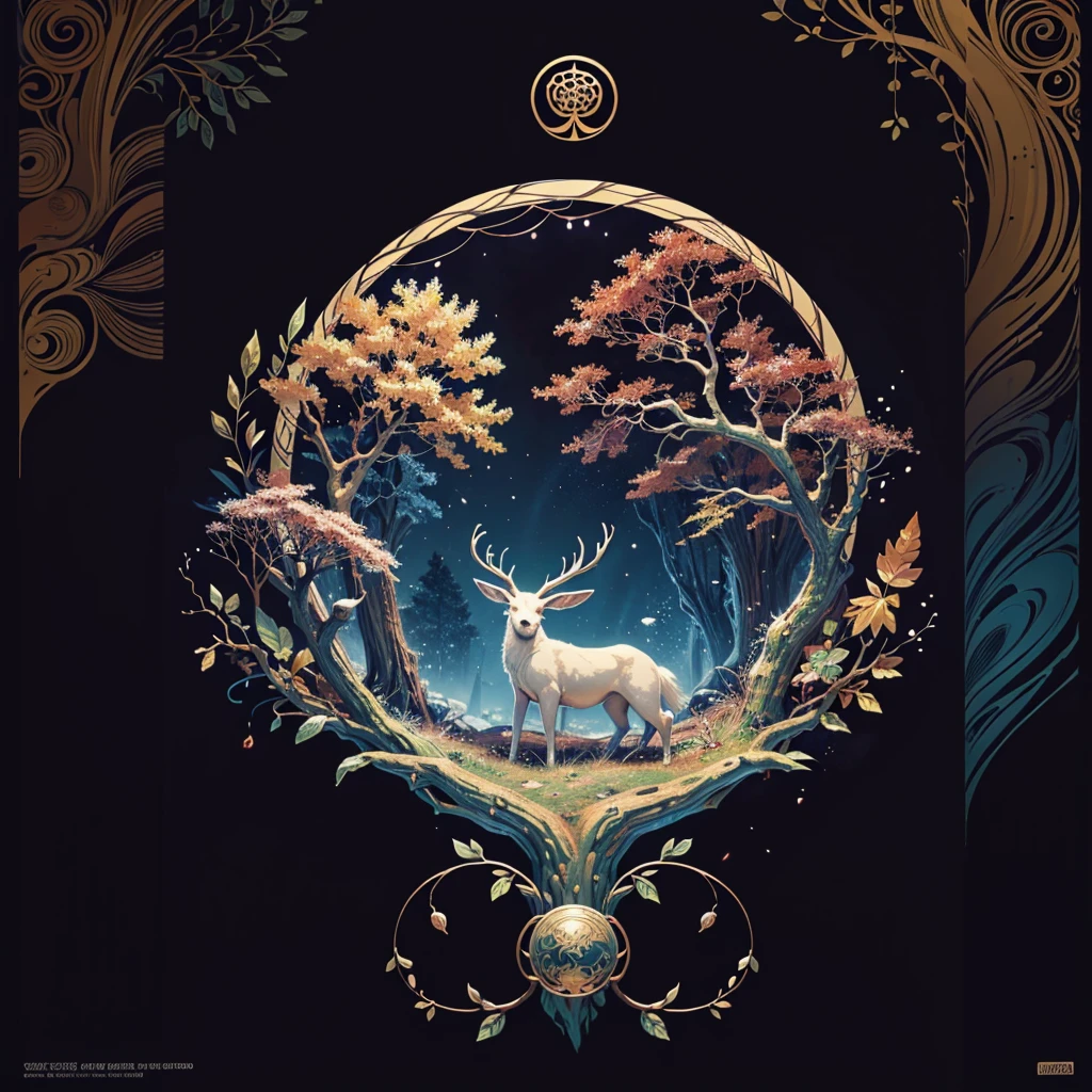 circular tree,four seasons,spring,summer,autumn,winter,leaves,roots,branches,trunk,ornate border,decorative,digital illustration,artwork,movement,time,swirling background,dark background,vibrant colors,natural,life cycle,growth,change,nature,life,peace,harmony,spirituality,symbolism,digital art,illustration,painting,graphic design,art,design,digital media,online art,visual art,fine art,fantasy