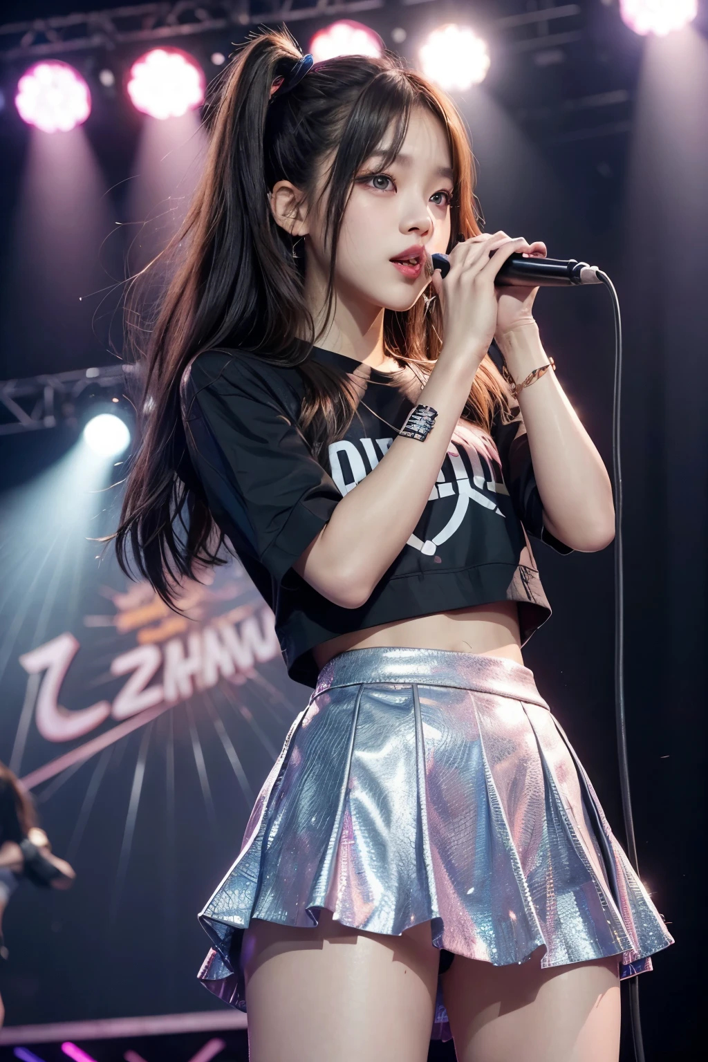a close up of a woman in a short skirt and a microphone, jisoo from blackpink, jisoo of blackpink, blackpink jennie, bae suzy, portrait jisoo blackpink, lalisa manoban of blackpink, jia, performing on stage, kda, lalisa manobal, sun yunjoo, jossi of blackpink, jinyoung shin, aesthetic!!!!!! female genie