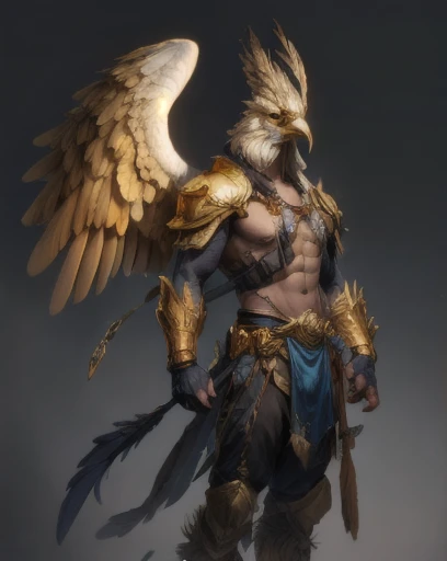 (gold feathered wings:1.2), oil painting, masterpiece, highly detailed, high quality, HDR, vignette, trending on artstation