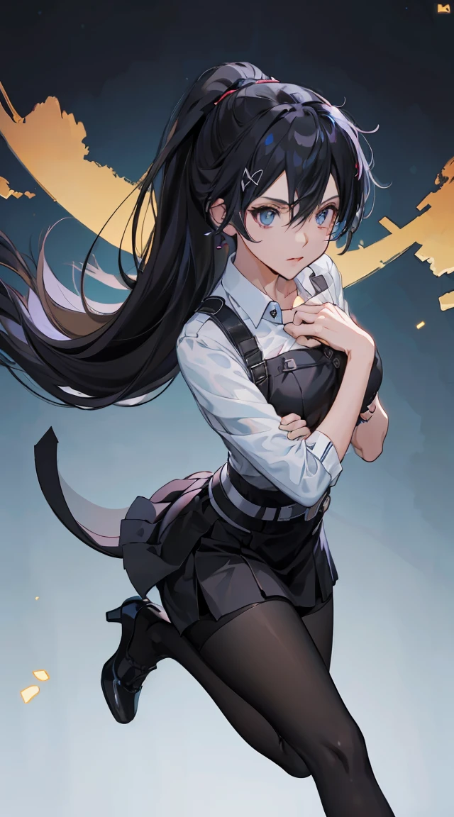 1 girl! Ray Tracing, Best shadow, high resolution (Dim Lights) Detailed background (company) ,Long black hair, Busty girl, high ponytail in the ominous 客厅 avoiding golden eyes (girl in white shirt, Black hip skirt, With black transparent pantyhose), Show your slim figure and beautiful curves, Location is correct,Physical Reasonability! Stand solemnly, Facial details! Exquisite facial features, Pay attention to the details of the leg position! Pay attention to the details of the hands! high quality! More eligible! Reduce Errors! More beautiful paintings, Ultra-fine CG, And the picture is more reasonable! Pay attention to finger details! 8k wallpaper, masterpiece, Eye details! Reduce binocular disparity! Number of fingers!,Female Kirito,Occupation OL,Red high heels,OL outfit,Place one hand on your chest,The other one is placed on the waist