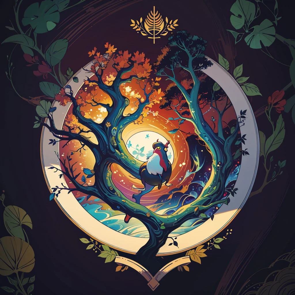 circular tree,four seasons,spring,summer,autumn,winter,leaves,roots,branches,trunk,ornate border,decorative,digital illustration,artwork,movement,time,swirling background,dark background,vibrant colors,natural,life cycle,growth,change,nature,life,peace,harmony,spirituality,symbolism,digital art,illustration,painting,graphic design,art,design,digital media,online art,visual art,fine art,fantasy