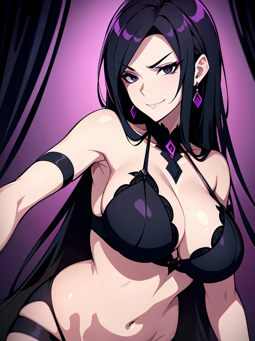 Beautiful evil MILF widow evil sniggers with Beautiful black eyes downcast