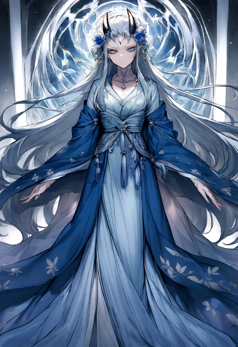 If Colette was an Oni, she would have characteristics that mix her human essence with demonic traits. Your skin could be pale or have a slight bluish tinge, reflecting her otherworldly nature. Your eyes could have a subtle sparkle, perhaps with irises in shades of blue or silver, suggesting a mysterious depth. Her hair would be long and flow like a silk cascade, possibly in a dark blue shade to complement your kimono.
The bamboo in its mouth would be a distinctive accessory, similar to Nezuko's "Demon Slayer," used to control your impulses and remind you of your commitment to do no harm to humans. Her blue kimono with pastel shades would give her an ethereal and elegant look., standing out among other Onis that generally display more menacing looks. Maybe it had subtle floral patterns, symbolizing purity and renewal.
Colette could possess Oni abilities, as increased strength, speed, and an accelerated healing factor, but would use these abilities to protect humans and fight other demons. His behavior would be marked by an innate gentleness and a firm determination, demonstrating that even as Oni, she maintains a strong sense of morality and humanity.