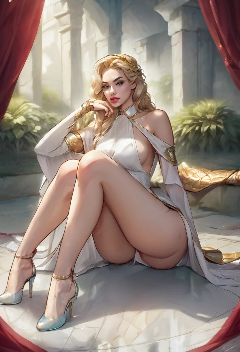 1 Women 23 años( Women, beautiful body , perfect skin, perfect legs:2.5) Roman Warrior, fighter of the roman coliseum, good body beautiful, hyperrealistic, Porcelain skin, sensual, crown on the head