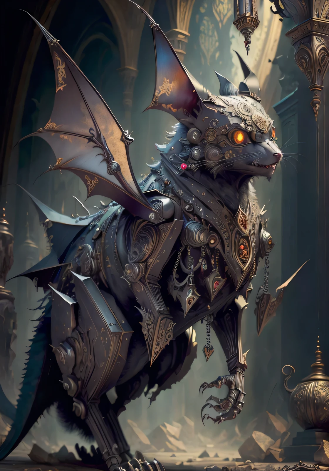 ((best quality)), ((masterpiece)), (detailed), vampire bat, absurdres, ultra high res, Mech4nim4lAI , intricate details,