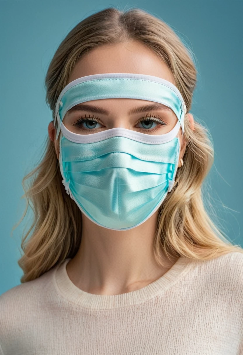 a woman's travel accessories, travel mask on a blue background, detailed photography, high quality, professional, intricate details, elegant, fashion, luxury, still life, reflection, soft lighting, pastel colors, 8k, ultra-detailed, masterpiece, photorealistic
