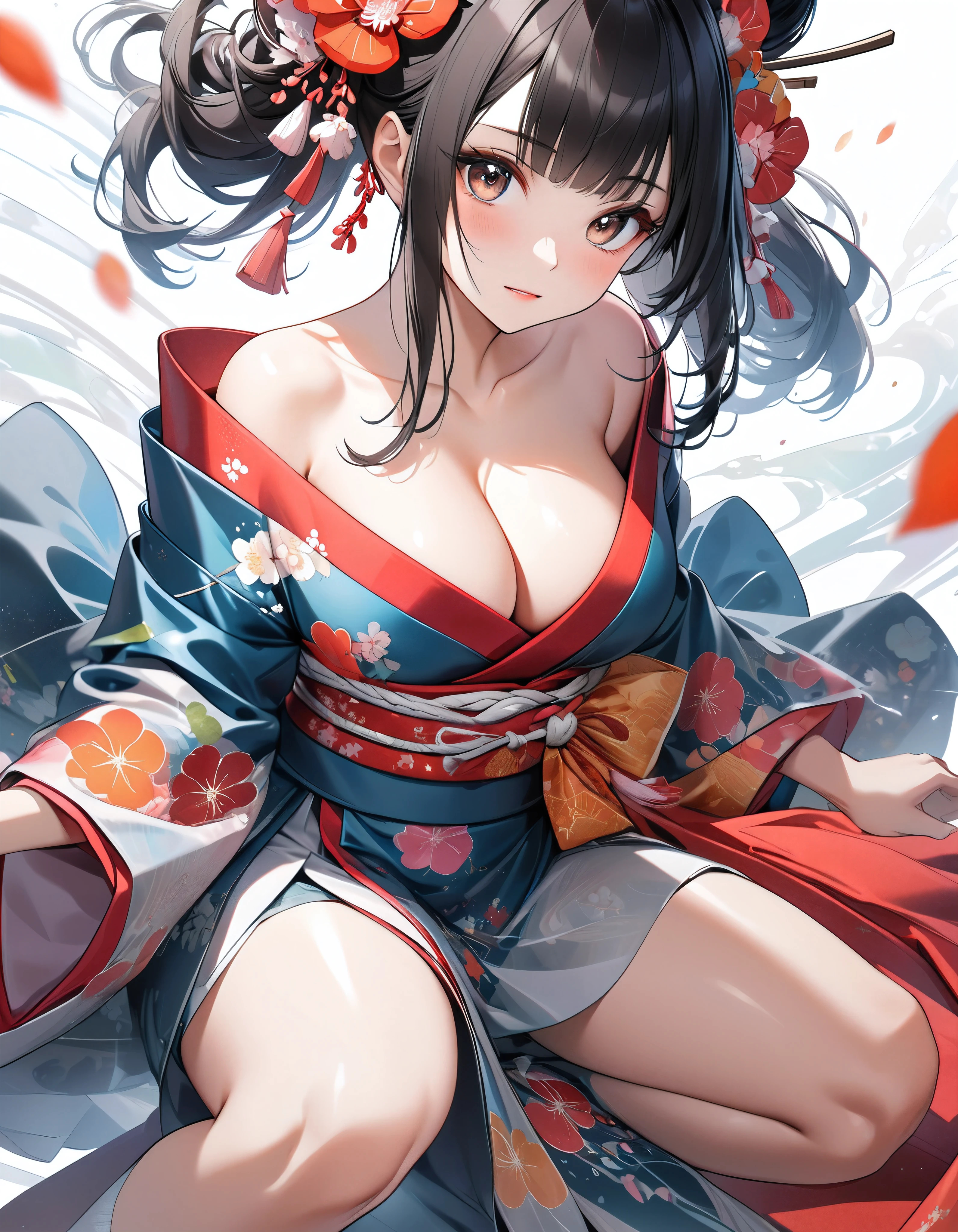Full color, (transparency:2.0), 
BREAK Ultra-realism, Detailed and realistic skin texture, Detailed and intricate texture, Detailed and intricate brushwork, Detailed and clear depiction, Transparent depiction, aesthetic, 
1girl, alone, (Indifference, kind, aesthetic), (Strong-willed, sexy, cute, adult), 
BREAK Anatomically correct, Female, Accurate full body detail, 
(Shiny long black hair:1.6, Detailed to the smallest detail, Transparency of hair:1.3), ((Japanese)), 
Full-color captivating eyes, Strong and fleeting, Deep dark brown eyes, (Aesthetic and transparent:1.5), (Glossy feel:1.5), Transparent reflection, Realistic, 
BREAK [Oiran|Maiko], Feminine Japanese footwear, Off-the-shoulder, Luxury Japanese clothing, Gorgeous floral pattern, (Colorful and fascinating), A fascinating reveal of bare skin from the chest up, An attack that captivates the crowd, 
BREAK ((Attractive clavicle, I can see her cleavage, open back)), Enveloping the outer breast, (A luxurious and gorgeous twelve-layered kimono,Phantasmal iridescent:0.9, full color), (Long,Ankle length), (The transparency of the costume:1.6),
BREAK (Alluring cleavage), ((open back)), Seamless stitching, Delicate and traditional Japanese weaving techniques, ((The suppleness of silk, Silk luster, silk texture)), 
BREAK Height:170cm, body weight:49㎏, breasts 82cm, waist 59cm, hip 84cm, vital statistics, 
BREAK Highest Quality, Highest Resolution, Vivid facial expressions, Sharp and vivid image quality, 16k, 
Dynamic shot, ankle in of frame, from above, 
BREAK Fantastic background, Cinematic lighting effects, The clear moonlight, Japanese style, 
BREAK (Detailed and transparent depiction, transparency:1.6), Highly detailed illustrations, Professional expression techniques, 
BREAK Ultra-realism, Ultra-high resolution, Use all kinds of effects to captivate your audience, For a fantastic image, Emphasizing the subject&#39;s presence, 
BREAK Remove excess noise, Re-description, Very sharp, Very clear, Absurd aesthetics, 