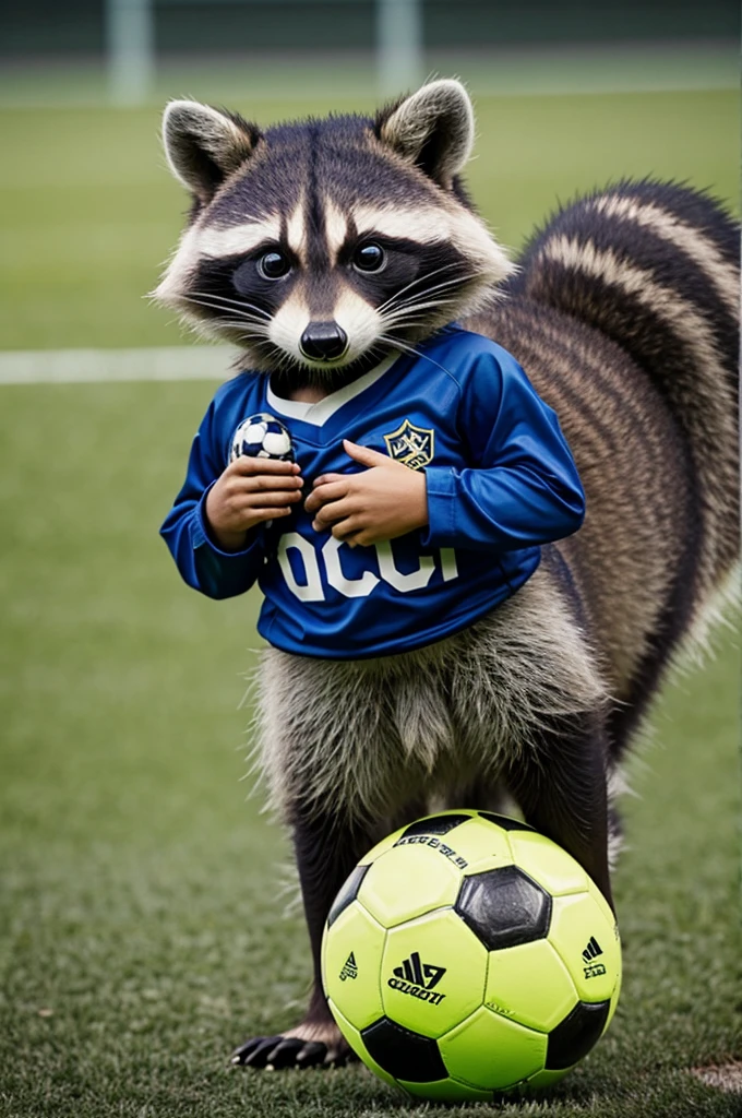 raccoon with soccer jersey