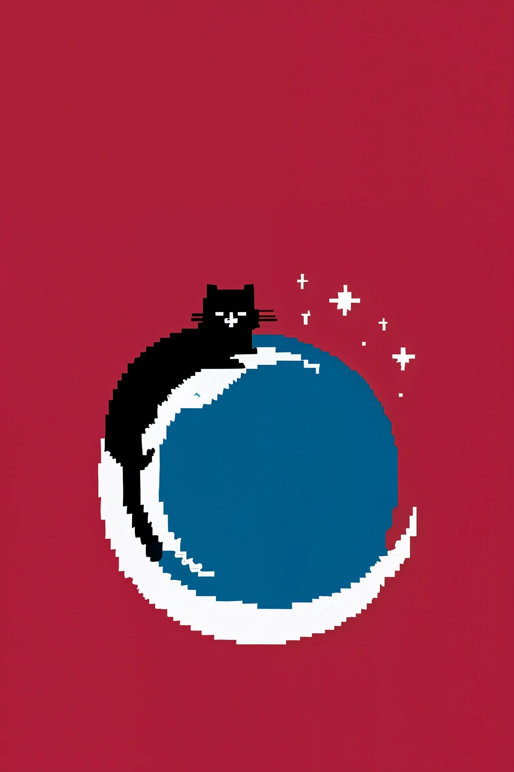 Pixel style minimalist logo,Cat sleeping on the moon