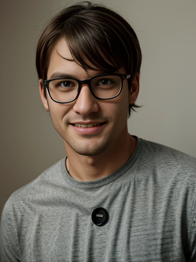 Ultra realistic photo of man, Nerd with glasses. ssmile