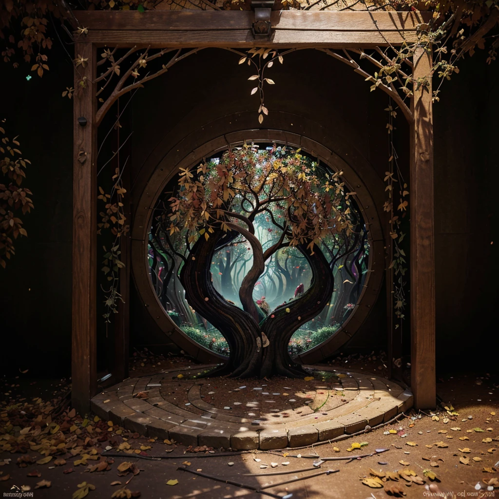 circular tree,four seasons,spring,summer,autumn,winter,leaves,roots,branches,trunk,ornate border,decorative,digital illustration,artwork,movement,time,swirling background,dark background,vibrant colors,natural,life cycle,growth,change,nature,life,peace,harmony,spirituality,symbolism,digital art,illustration,painting,graphic design,art,design,digital media,online art,visual art,fine art,fantasy