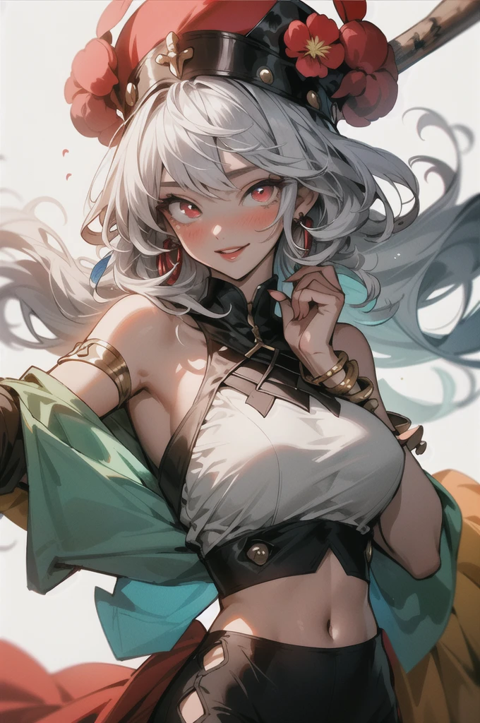 (masterpiece:1.4)、(highest quality:1.4)、
One Girl, Bracelet, Bare shoulders, Silver Hair, Blushing, bracelet, tits, Circlet, Red eyes, Wreath on head, Huge breasts, jewelry, Large Breasts, Hair length, Looking at the audience, Abdominal navel, O-ring, O-ringトップ, Simple Background, Laughter, solo, Very long hair, ,Real Stick,(Glowing Skin),(masterpiece:1.4),(highest quality:1.4),Red lips,Mature Woman