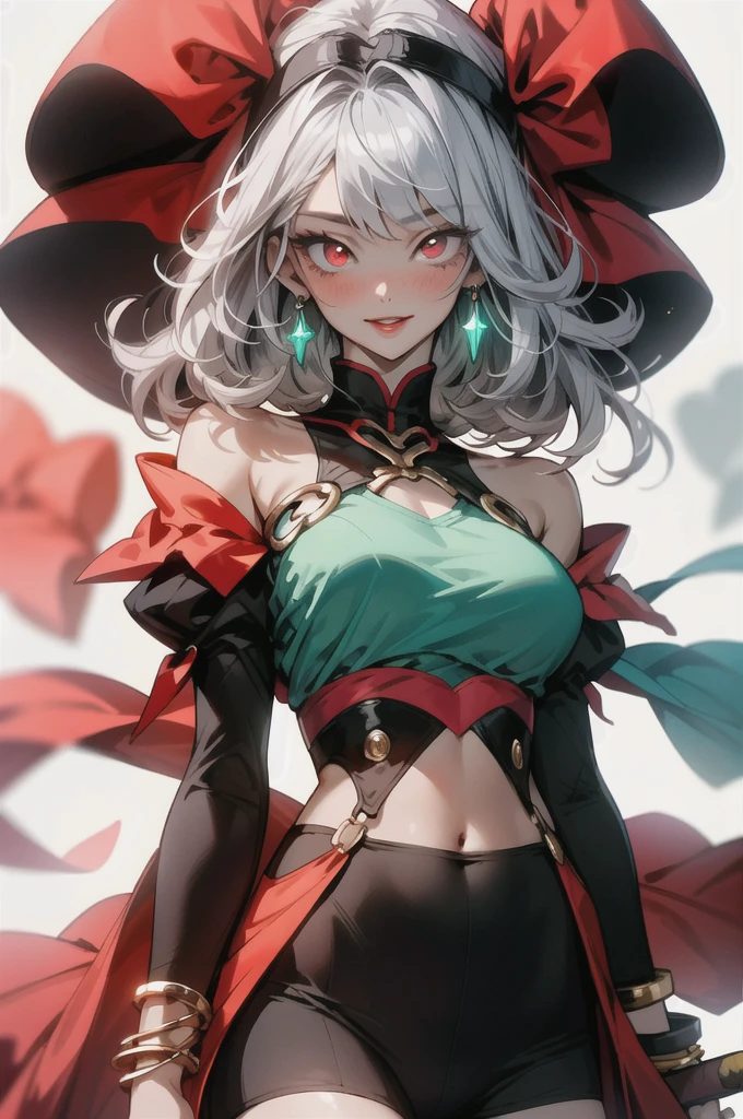 (masterpiece:1.4)、(highest quality:1.4)、
One Girl, Bracelet, Bare shoulders, Silver Hair, Blushing, bracelet, tits, Circlet, Red eyes, Wreath on head, Huge breasts, jewelry, Large Breasts, Hair length, Looking at the audience, Abdominal navel, O-ring, O-ringトップ, Simple Background, Laughter, solo, Very long hair, ,Real Stick,(Glowing Skin),(masterpiece:1.4),(highest quality:1.4),Red lips,Mature Woman