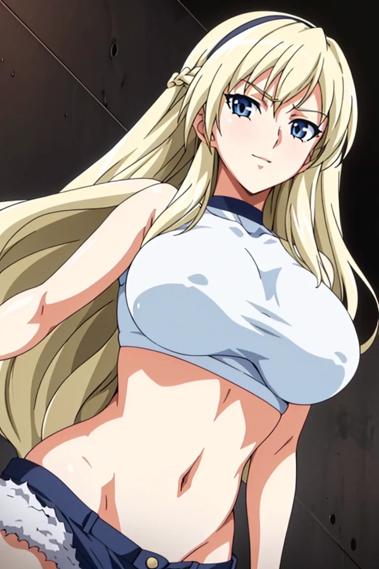 Simple White Background, at attention,
navel,halterneck,crop top,bare shoulders,
bangs,blonde hair,hair between eyes, hairband, long hair,Blue_Eyes,
1 girl, 20yo,Young female,Beautiful Finger,Beautiful long legs,Beautiful body,Beautiful Nose,Beautiful character design, perfect eyes, perfect face,expressive eyes,perfect balance,
looking at viewer,(Focus on her face),closed mouth, (innocent_big_eyes:1.0),Light_Smile,
official art,extremely detailed CG unity 8k wallpaper, perfect lighting,Colorful, Bright_Front_face_Lighting,shiny skin,
(masterpiece:1.0),(best_quality:1.0), ultra high res,4K,ultra-detailed,
photography, 8K, HDR, highres, absurdres:1.2, Kodak portra 400, film grain, blurry background, bokeh:1.2, lens flare, (vibrant_color:1.2),professional photograph,
(Beautiful,large_Breasts:1.4), (beautiful_face:1.5),(narrow_waist), shorts, horny