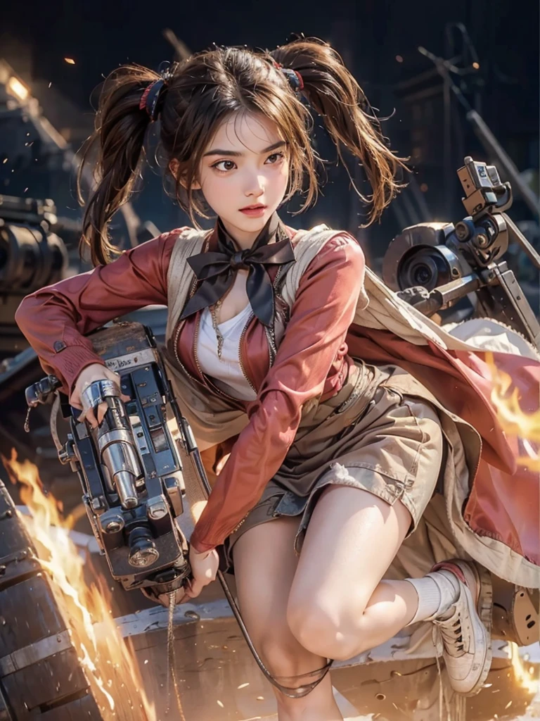 Close-up of a young girl holding a howitzer