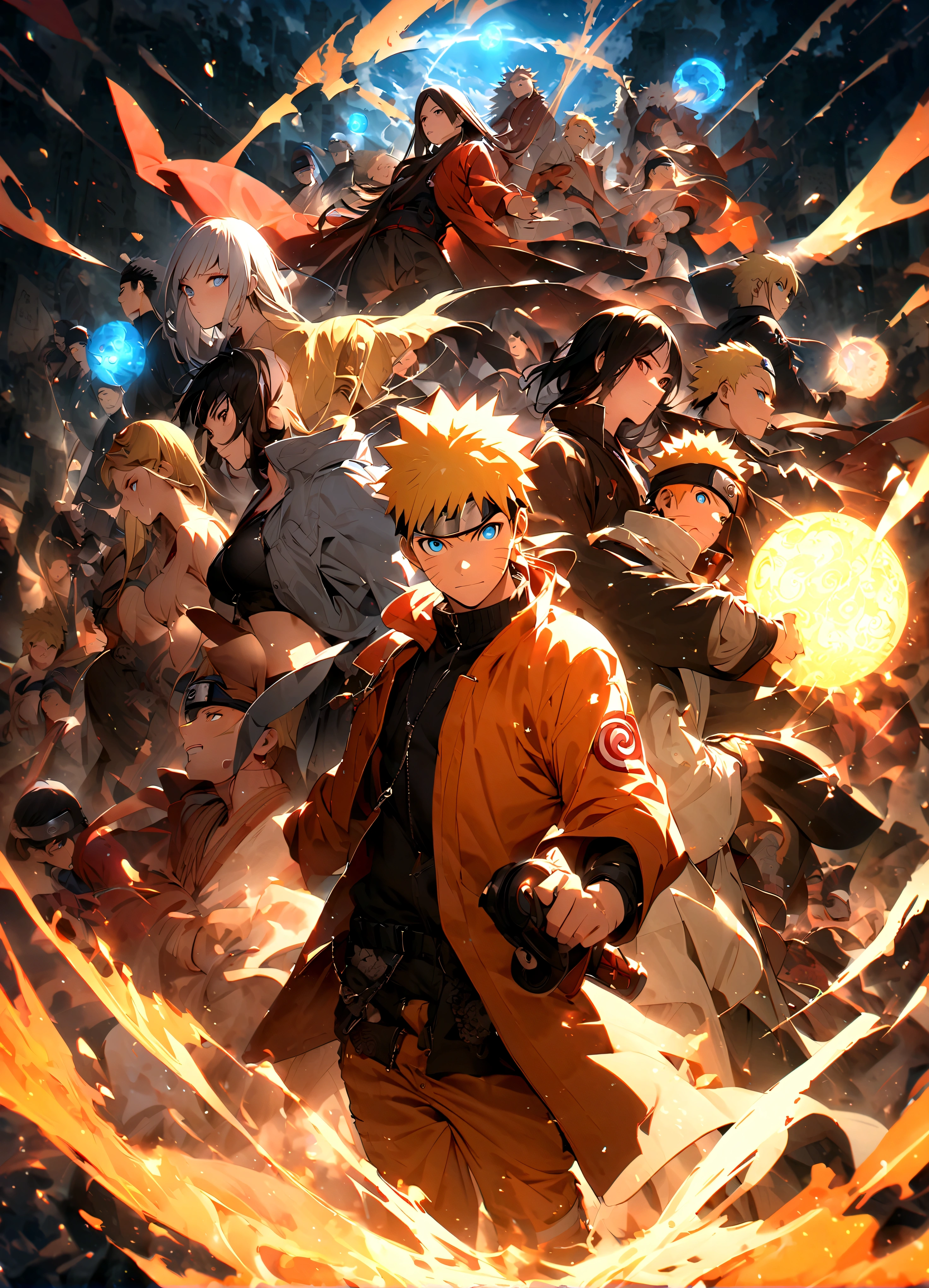 NARUTO Shippuden、Uzumaki Naruto、The 7th Hokage、Ninja、Light blue eyes、Yellow Hair、Short Hair、Orange and black outfit、Nine Lamas、Six Dao Immortals、nine tailed fox、Ninjutsu、Seven color chakraultiple Shadow Clones、The wind escapes、Rasengan、Sexy Harem、