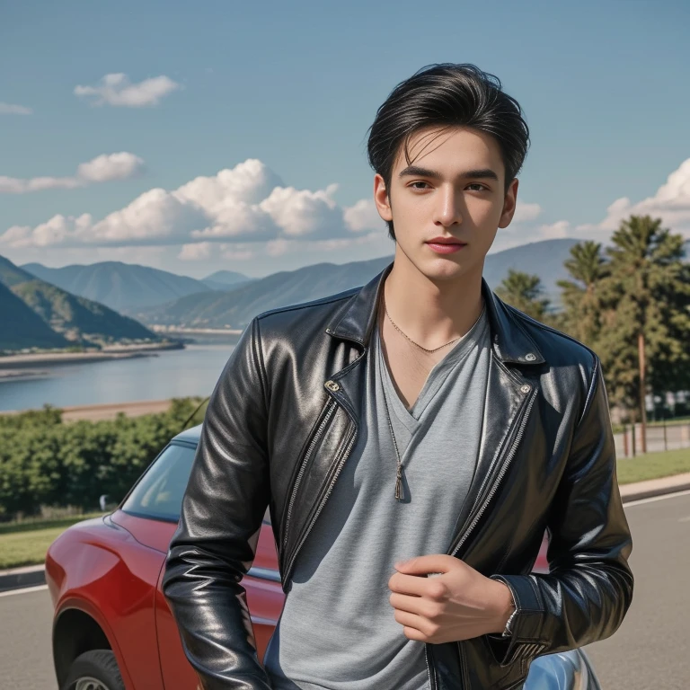 Man Aarav wears a black leather jacket and poses for a photo., Portrait of Jughead Jones, Headshot, Inspired by Adam Dario Kiel, Headshotgraph, Headshot profile picture, Rafael Pernaz, Portrait, handsome face, David Marquez, good looking face, Acting headshot, Rick Dai, Christian Orrillo, male actor, handsome man，short black hair asian man, beautiful haraam man,stereoscopic 8k,45 high quality colored lights,000,000,000 pixels, photo, post-trade photo, animation, Portraitที่สวยงามสมจริง.