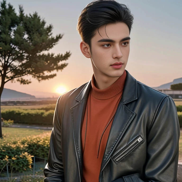 Man Aarav wears a black leather jacket and poses for a photo., Portrait of Jughead Jones, Headshot, Inspired by Adam Dario Kiel, Headshotgraph, Headshot profile picture, Rafael Pernaz, Portrait, handsome face, David Marquez, good looking face, Acting headshot, Rick Dai, Christian Orrillo, male actor, handsome man,short black hair asian man, beautiful haraam man,stereoscopic 8k,45 high quality colored lights,000,000,000 pixels, photo, post-trade photo, animation, Portraitที่สวยงามสมจริง.