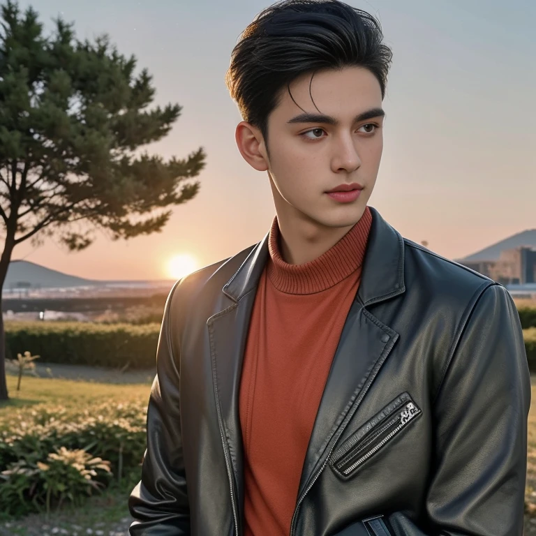 Man Aarav wears a black leather jacket and poses for a photo., Portrait of Jughead Jones, Headshot, Inspired by Adam Dario Kiel, Headshotgraph, Headshot profile picture, Rafael Pernaz, Portrait, handsome face, David Marquez, good looking face, Acting headshot, Rick Dai, Christian Orrillo, male actor, handsome man，short black hair asian man, beautiful haraam man,stereoscopic 8k,45 high quality colored lights,000,000,000 pixels, photo, post-trade photo, animation, Portraitที่สวยงามสมจริง.