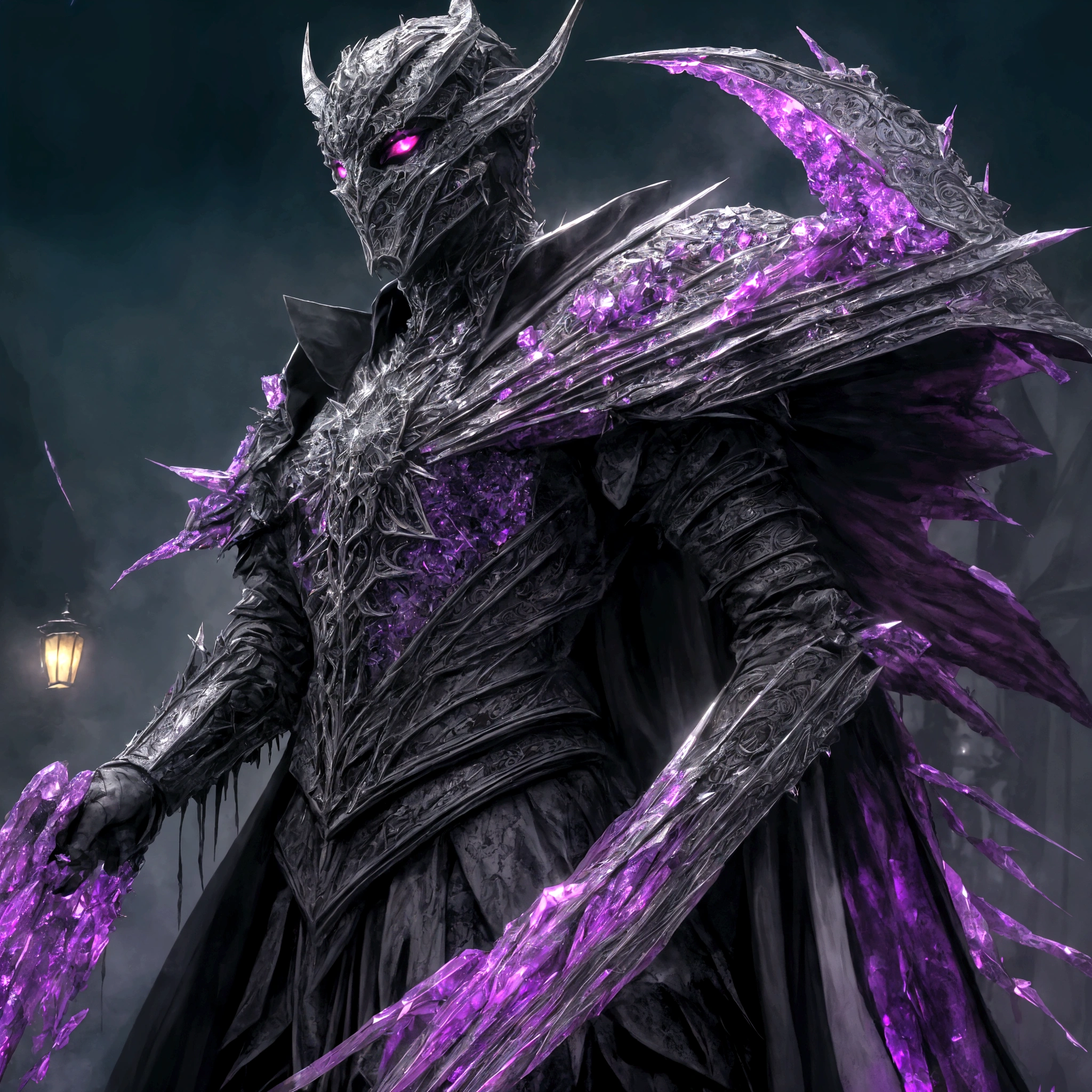 (extremely detailed 8k wallpaper), a medium shot photo of scary Grim dressed as a majestic masked multicoloured crystal-supervillain in an armour made of bloody glowing wires from marvel, theme, intricate, high detail, dramatic, old scary building with multicoloured crystals in the background