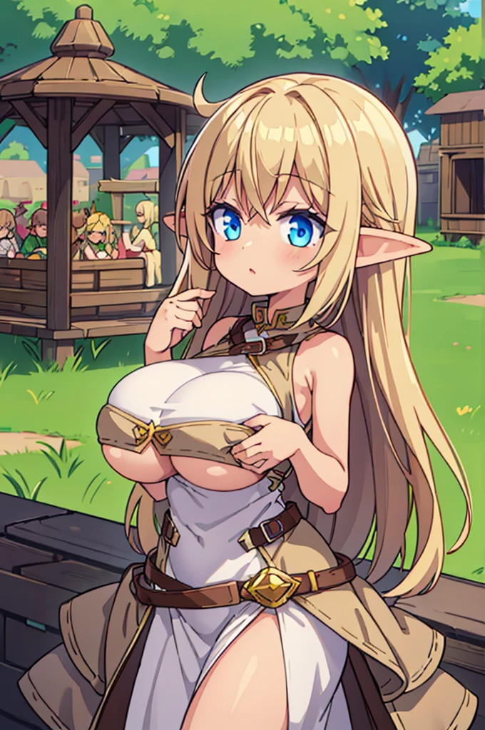 (tan elf:1.2), (high fantasy slave outfit ripped beige dress:1.2), (farm children:1.2), (high resolution:1.2), (huge :1.3)