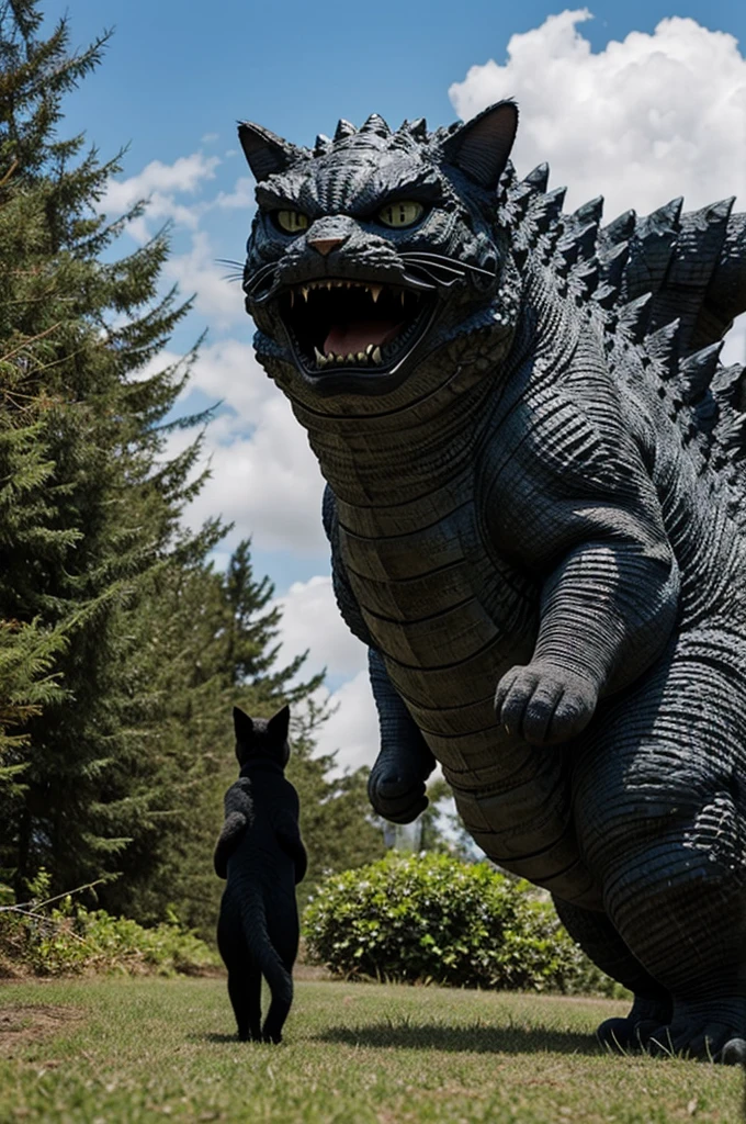 A cat in a Godzilla costume