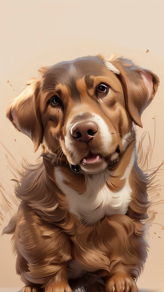 Silly looking dog, Cute miniature, chibi style, shorth hair, Light brown bun hair, skin fair, whole body