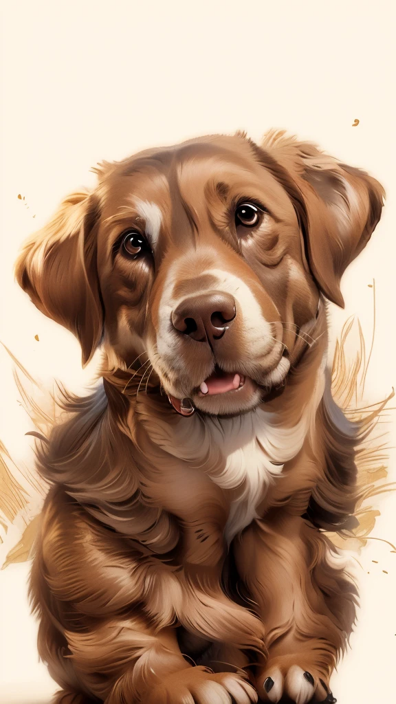 Silly looking dog, Cute miniature, chibi style, shorth hair, Light brown bun hair, skin fair, whole body