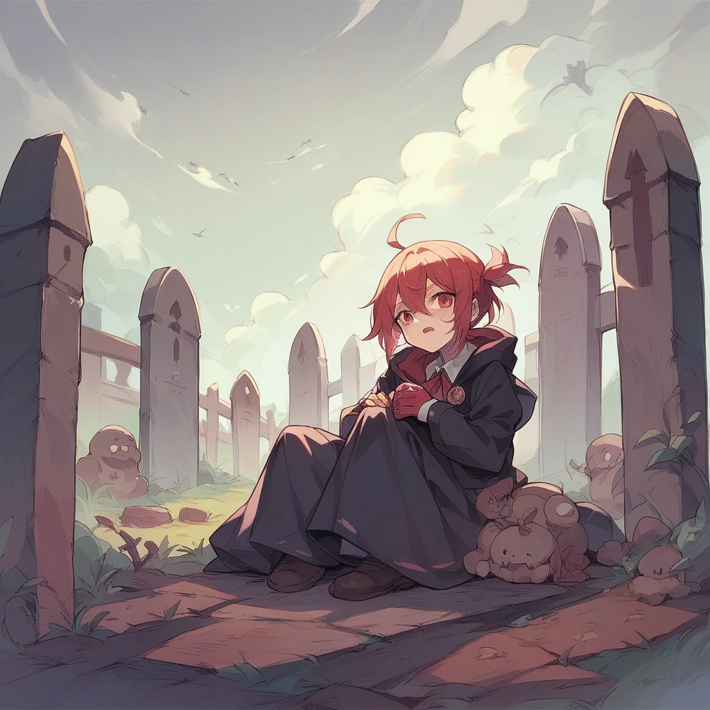 chamuco, red, feroz, in a cemetery