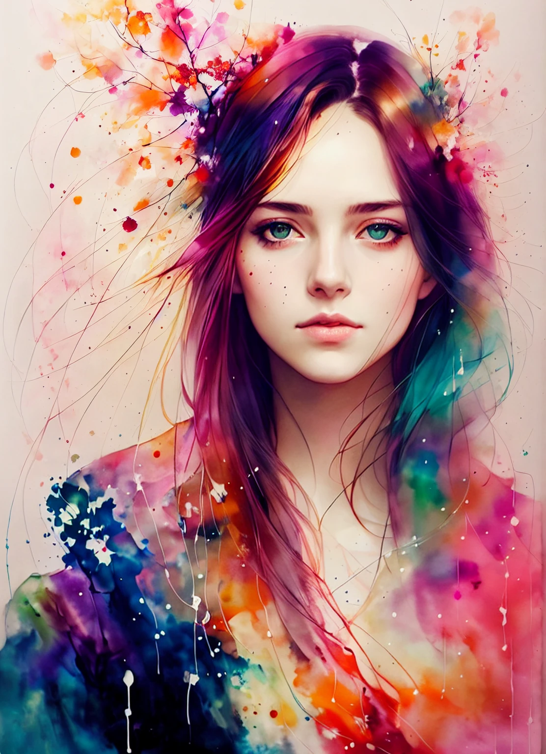 a woman by agnes cecile, luminous design, pastel colours, ink drips, autumn lights