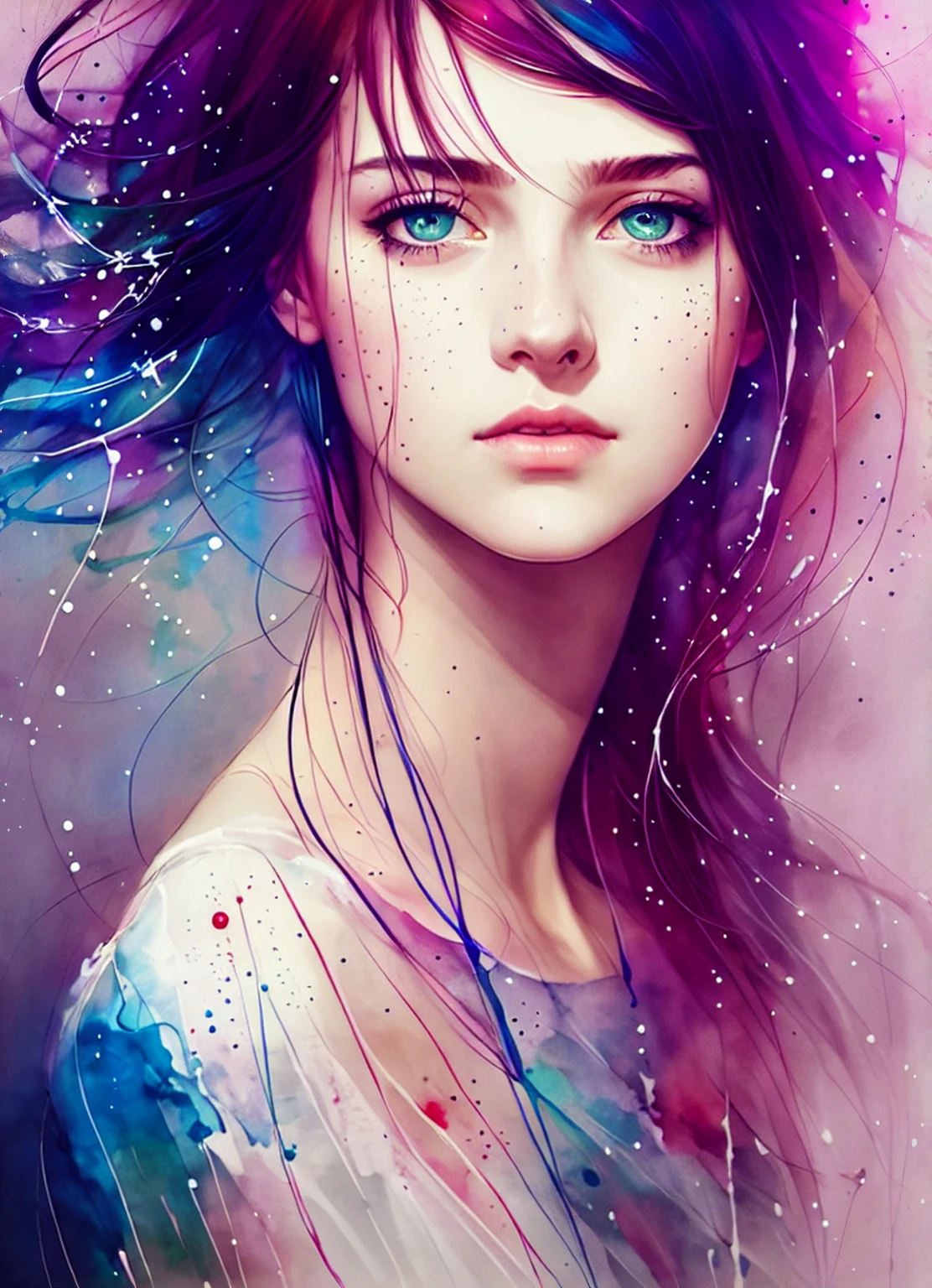 a woman by agnes cecile, luminous design, pastel colours, ink drips, autumn lights
