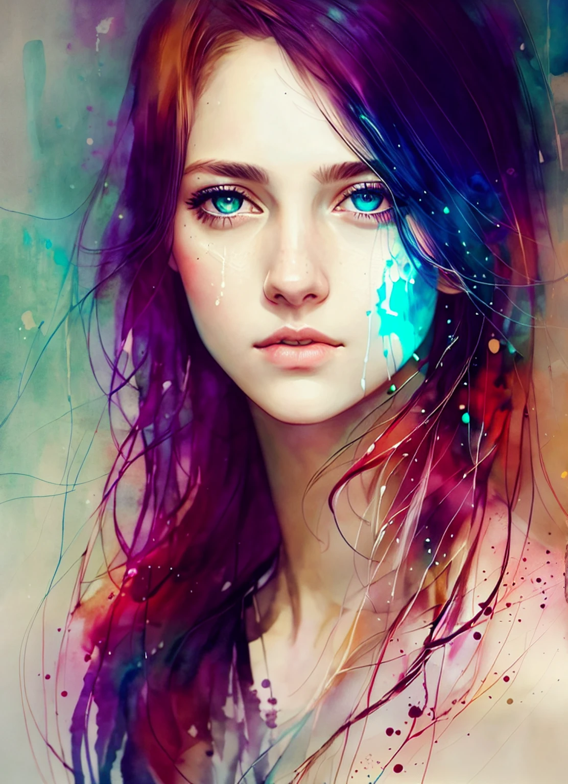 a woman by agnes cecile, luminous design, pastel colours, ink drips, autumn lights