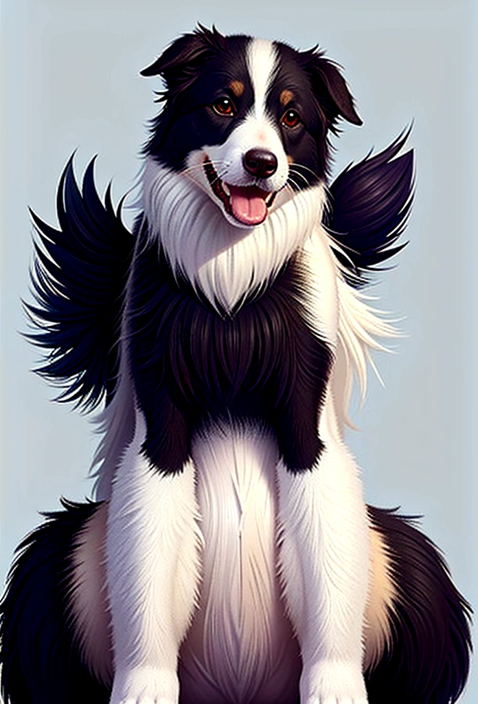 A Border Collie sitting, looking at the camera, with a smiling look, the white background without any details, cartoon style