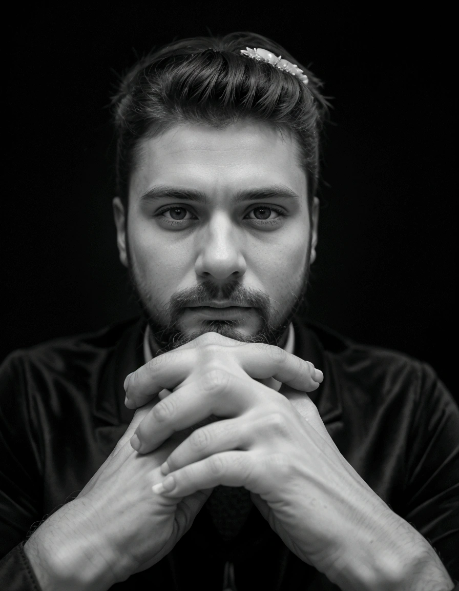 Man with beard and watch sitting at the table, frank moth, fechar Portrait photo, portrait black and white, retrato em close - up, Portrait photo, innblásinn af Ásgrími Jónssyni, Rankin, by Andrei Kolkoutine, stocky, filmed with a sony alpha 1 camera, Man sad, close up of face portrait