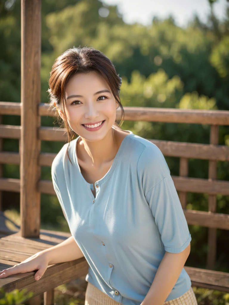 Highest resolution、Masterpiece、8K、40s、woman、Japanese、smile、Mature、Calm、Wide angle