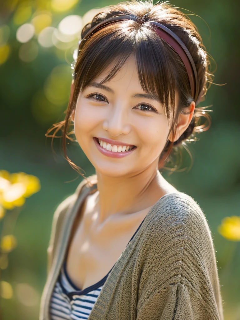 Highest resolution、Masterpiece、8K、40s、woman、Japanese、smile、Mature、Calm、Wide angle