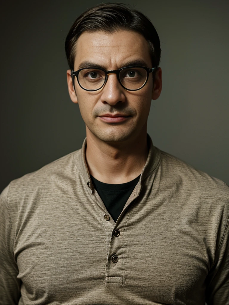 Ultra realistic photo of homen, Nerd with glasses, mister bean.
