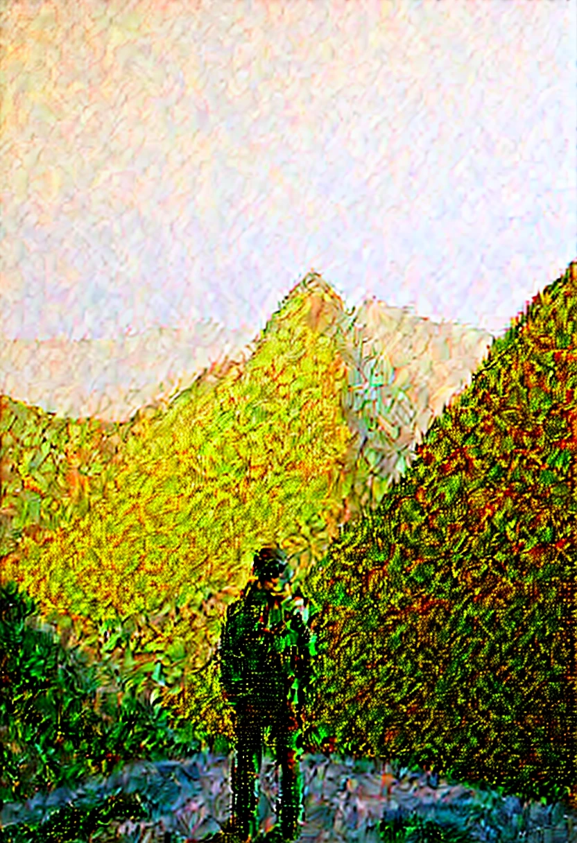 man seen from behind facing a mountain