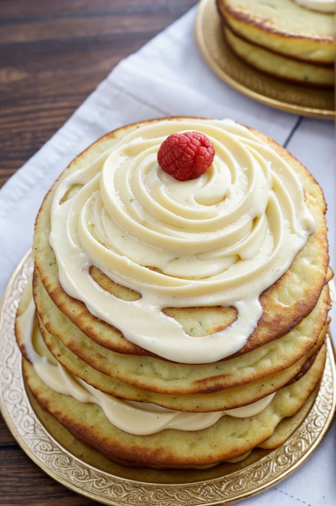 Create a realistic potato cake with icing design
