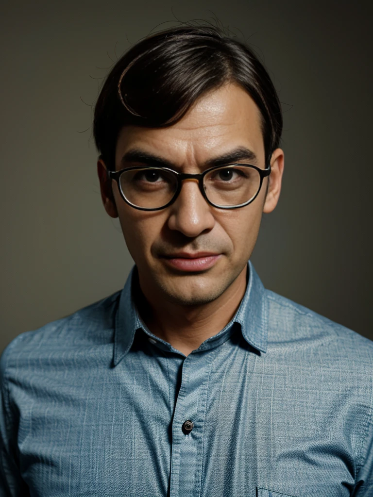 Ultra realistic photo of homen, nerd with glasses, mister bean, silly face.