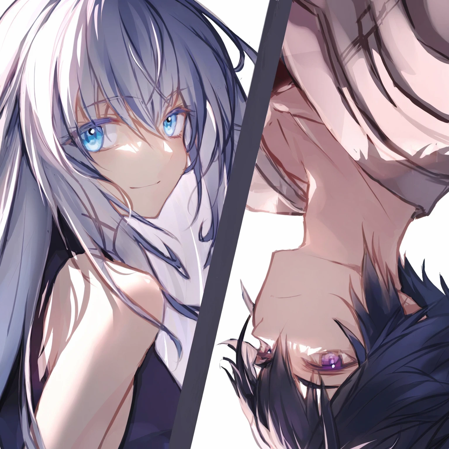 anime characters with blue eyes and long hair are posing for a picture, ufotable art style, zerochan art, detailed key anime art, clean detailed anime art, by Shitao, detailed anime artwork, detailed anime art, detailed fanart, detailed anime character art, detailed digital anime art, advanced digital anime art ”, 4 k manga wallpaper, official art