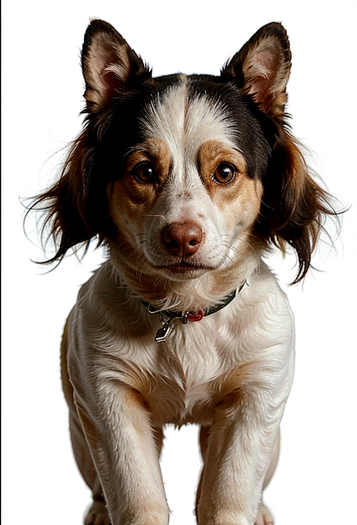 A Border Collie sitting, looking at the camera, with a smiling look, the white background without any details, cartoon style