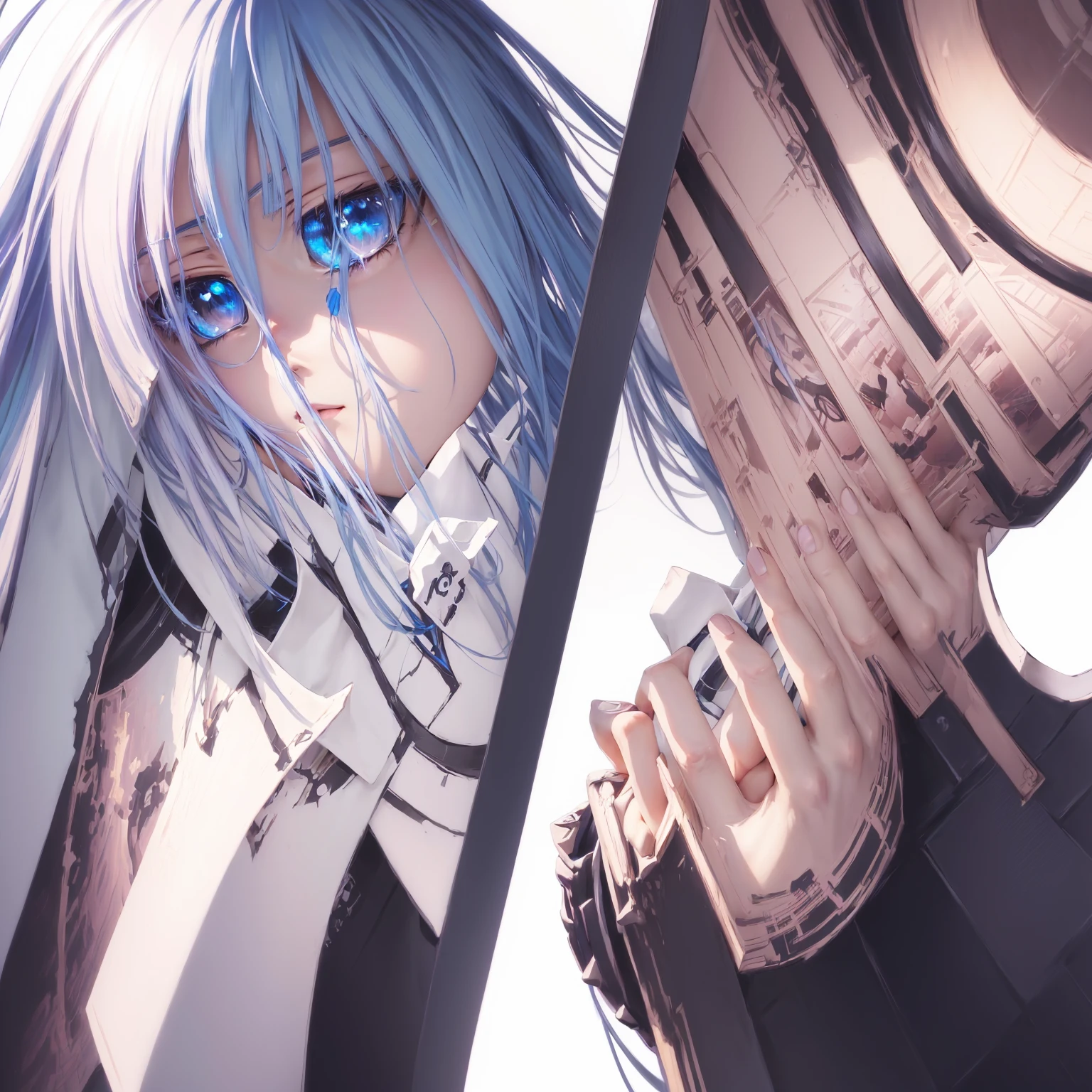 anime characters with blue eyes and long hair are posing for a picture, ufotable art style, zerochan art, detailed key anime art, clean detailed anime art, by Shitao, detailed anime artwork, detailed anime art, detailed fanart, detailed anime character art, detailed digital anime art, advanced digital anime art ”, 4 k manga wallpaper, official art
