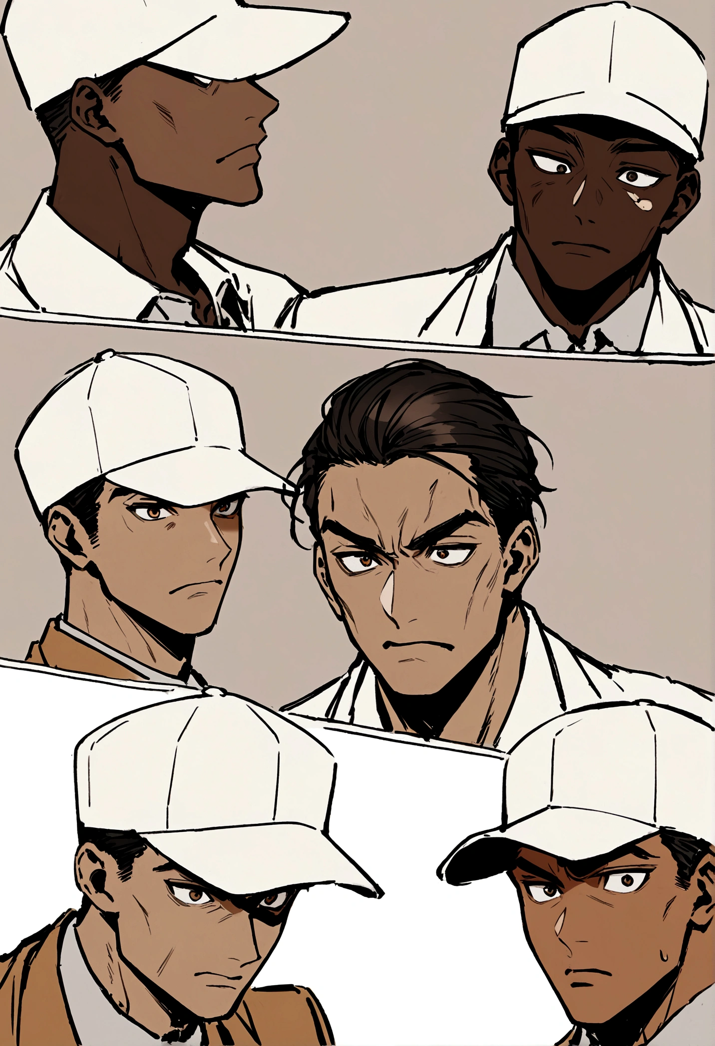 two boys one of them has short hair and wears a cap the other has hair with bangs and wears a cap, brown skin color, your facial expressions are serious, are Latinos