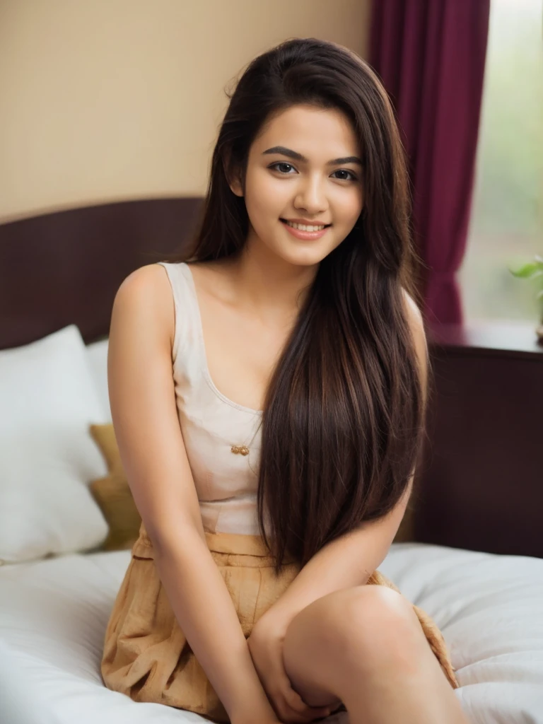 beautiful Indian, very young  girl, 16 year nude, showing her beautiful naked body,lean facecut, black extra long hair, sexy gaze,light bronze skin dark strokes, exact looks like , light bronze skin, smirking deviously, long eyelashes, deep dimples on cheeks, cute smile, innocent face, blushing , atmospheric perspective, Renaissance, 8k, super detail, accurate, best quality, high details, high quality, best quality, blushing expression, biting lips, wearing nothing, undressed, fully naked, puffy round nipples, shaved vagins, medium , ultra-wide shot, lying down straight, legs spread, intimately on her royal bed touching herself, in Royal looking bedroom, beautifully styled hair, spreading her legs
